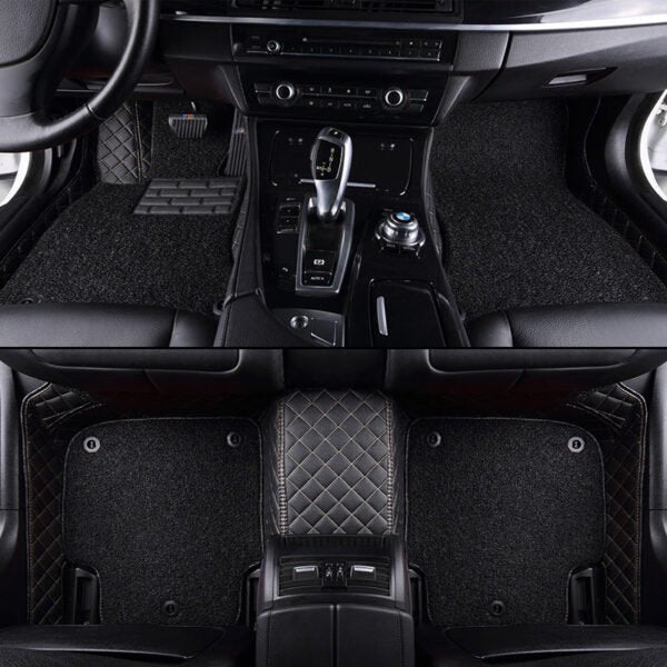 CUSTOMIZED DOUBLE-LAYER BLACK BASE WITH BLACK LOOP PILE CAR MATS