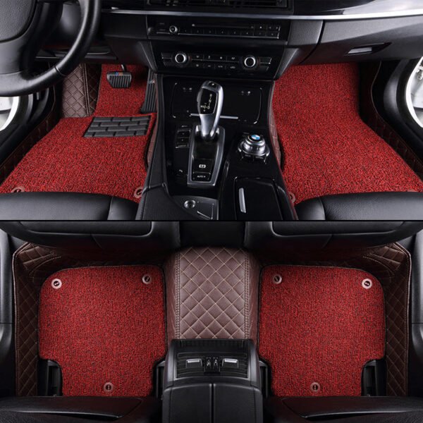 CUSTOMIZED DOUBLE-LAYER COFFEE BASE WITH RED LOOP PILE CAR MATS