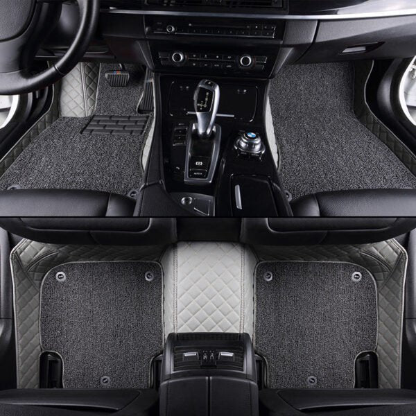 CUSTOMIZED DOUBLE-LAYER LIGHT GREY BASE WITH GREY LOOP PILE CAR MATS