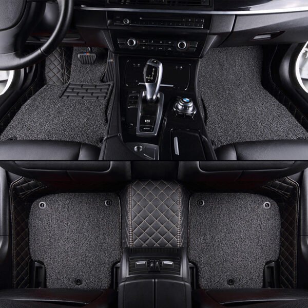 CUSTOMIZED DOUBLE-LAYER BLACK BASE WITH GRAY LOOP PILE CAR MATS