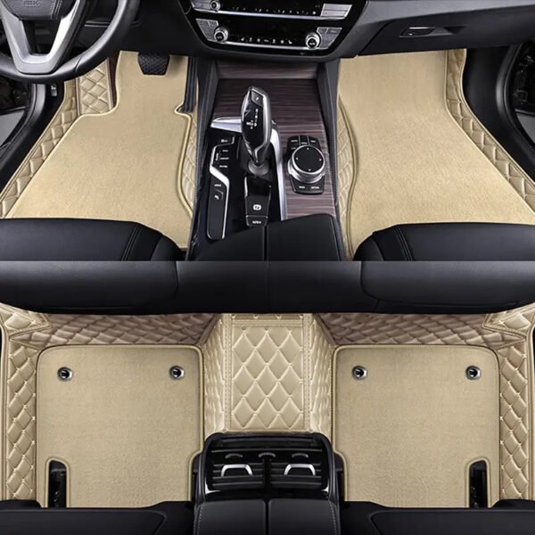 BEIGE & BEIGE STITCHING  BASE WITH BEIGE CARPET DOUBLE LAYER CAR FLOOR MAT