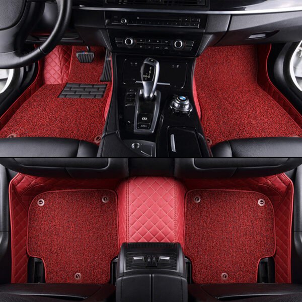 CUSTOMIZED DOUBLE-LAYER RED BASE WITH RED LOOP PILE CAR MATS